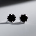 wholesale S925 silver filigree edge round synthetic black onyx ear studs minimalist elegant fashion earrings M00974-0-0