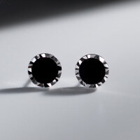 wholesale S925 silver filigree edge round synthetic black onyx ear studs minimalist elegant fashion earrings M00974-S925 silver pair 925 silver
