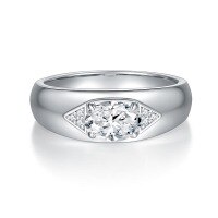 wholesale Plated in 18k Silver, Classic and Minimalist 1 Carat Moissanite Unisex Wedding Ring for Valentine's Gift-Oval 5*7mm full moissanite US size 9.5