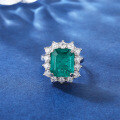 wholesale Sterling Silver S925 Emerald High Carbon Diamond Gemstone Zircon Ring Square Cut for Women Factory Wholesale Live Stream Sale-0-2