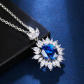 wholesale S925 Sterling Silver Full Diamond Round Hot-Selling Cross-border Women's Choker Necklace with Sapphire-0-0