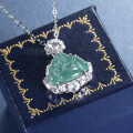 S925 Silver Gold-Plated Diamond Accent Natural Aqua Jadeite Buddha Pendant Necklace-0-2
