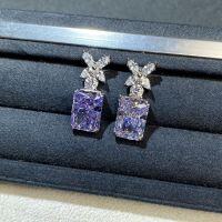 wholesale S925 Sterling Silver Women's Floral Cut Radiant Cut Stud Earrings Set, Cross-Border Bestseller Direct from Manufacturer Wholesale-Purple Diamond-ED062 925 Silver