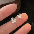 wholesale S925 Sterling Silver Korean Style Butterfly Inlaid Earrings for Women, Light Luxury Minimalist Forest Series Ear Jewelry-0-2