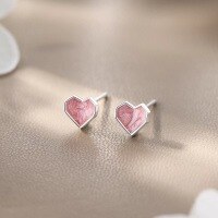 wholesale Sterling Silver S925 Heart-shaped Enamel Earrings With A Trendy And Minimalist Design, New Release-529ED-Platinum 925 Silver