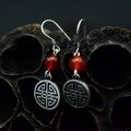 wholesale 990 Sterling Silver Thai Silver Handmade Round Plate Ruyi Earrings Pure Silver Retro Artistic Ethnic Style Red Agate Women's Earrings-0-1