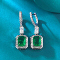 wholesale S925 Silver Ring, European and American Fashion Long Style Simulated Emerald 6*8mm Rectangle Cross-Border Earrings-0-0