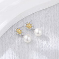 wholesale 925 Sterling Silver Daisy Pearl Earrings, Fashion Simple and Elegant Sunflower Floral Earrings for Women-0-2