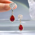 wholesale Pure silver new simulated ruby 7*10 earrings INS popular long ear accessories-0-2