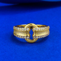 wholesale S925 silver vintage matte textured ingot O-ring buckle ring, stylish and versatile with a premium feel, designed for live streaming-R1181 Gold O-shaped buckle ring Size 9