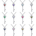 wholesale 925 Sterling Silver Zircon Birthstone Pendant Heart Key to Love Necklace European and American Cross-Border Fashion Necklace-0-0