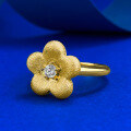 wholesale S925 gold-plated metal with vintage gold wire drawing and diamond-accented small floral ring-0-1