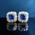 wholesale Platinum New Royal Blue 7*7 Earrings with Baguette Halo and Full Diamond Amazon Drop Shipping-0-1