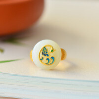 wholesale 925 Silver Gold-Plated, Enamel Phoenix Inlaid with Hetian Jade, Certificate Included, New Chinese Antique Style Ring for Women-Gold model Adjustable opening