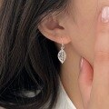 wholesale S925 Sterling Silver Hollow-Out Leaf Ear Hooks for Women, Minimalist Forest Style, Ins Delicate Fashion Aloof Wind Earrings-0-3