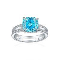 wholesale S925 Sterling Silver 35ct Ice-Cut Exaggerated Double Loop Square Diamond Ring Double Circle 9*9 Color Gemstone Women's Jewel Ring-Fireworks G-31 Sky Blue US size 7#