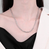 wholesale S925 Sterling Silver Splice-style Minimalist English Engraved Small Circle Unisex Necklace, Individualistic Hip-hop Punk Style-421LM/approx. 19g 925 silver