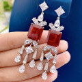 wholesale Metal material first, Mu Jing Jewelry new independent design luxury vintage style red gemstone earrings 12*14 high-end earrings for women-0-0