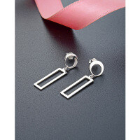 wholesale S925 Silver Polished Hollow Geometric Diamond Minimalist Earrings for Women, Korean Style TikTok Viral Earrings-Long earrings with plastic earplugs 925 silver