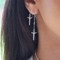 wholesale S925 Sterling Silver Geometric Diamond Inlaid Pearl Star Tassel Hoop Earrings for Trendy Girls-0-4