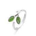 wholesale 925 Silver with Certificate Inlaid Hetian Jade Jasper Ring, Open Adjustable Jade Small Leaf Leaf Pure Silver Women's Ring-0-4