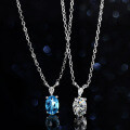 Sterling Silver Natural Blue Topaz Moissanite Necklace Pendant-0-4