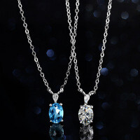 Sterling Silver Natural Blue Topaz Moissanite Necklace Pendant-Inlaid with blue topaz  925 silver
