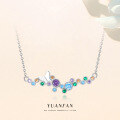 wholesale S925 Sterling Silver Creative Colorful Zircon Butterfly Necklace for Women, Fashionable and Versatile Collarbone Chain-0-0