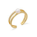 wholesale 925 silver Korean-style elegant commuter fake two-piece open ring adjustable with natural pearl-0-1
