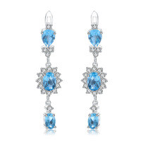 wholesale 925 Silver Light Luxury Designer Natural Topaz Earrings, High-End Sense Inlaid with Natural Gemstone Ear Drops-Swiss Blue Topaz &gt; 925 Silver