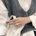 wholesale S925 Sterling Silver JA437 Korean-style Irregular Original Ring Rock Texture Women's Adjustable Open Ring-0-2