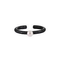 wholesale S925 sterling silver ring for women with niche original design, ins minimalist style, textured stripes, and inlaid pearls-Black + Swimming [No. 14/Adjustable] > Opening adjustable