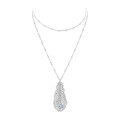 wholesale 925 Silver Gold-Plated Choker Chain Necklace with High-Carbon Diamonds and Aquamarine Feather Luxury Jewelry for Women-0-4