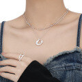 wholesale S925 Sterling Silver 563 Round Hollow-Out Diamond Inlay Necklace for Women, Minimalist Style, Small and Unique, Ins-Inspired, Elegant and Luxurious Collarbone Chain-0-2