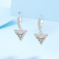 wholesale PT950 gold-plated 925 sterling silver earrings for women with cluster-set triangle moissanite ear clips, available for wholesale from manufacturers-5mm zircon>925 silver
