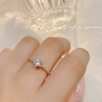 wholesale S925 Sterling Silver Pentagram Snowflake Ring for Women, Small and Exquisite Design with Sparkling Diamonds, Unique and Luxurious Index Finger Ring Jewelry-JZ011481-2 Opening adjustable