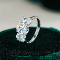 Sterling Silver Egg-Shaped Three-Life Stone Ring with Moissanite-0-0