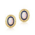 wholesale 925 Silver Japanese Retro Style Synthetic Opal Geometric Earrings for Women, Classic Low-Temperature Enamel Process Gold-Plated Earrings-0-5