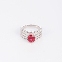 wholesale S925 Silver Plated 18K Gold Classic Lace Stackable Oval 2-Carat Lab-Grown Sapphire Women's Ring-Cultivate Red Treasure US Code 5