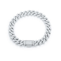 wholesale 925 Silver Hip Hop Cuban Unisex Bracelet with 8MM Moissanite Hot-selling Silver Bracelet for Cross-border E-commerce Live Streaming-Silver with zircon and gold 17CM