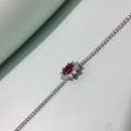 wholesale S925 Sterling Silver Sunflower Bracelet for Women, Red Simulated Gemstone, Elegant Rhinestone Design, Adjustable, Wholesale-0-2