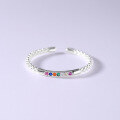 wholesale 925 Sterling Silver Rainbow Zircon Ring for Women, Minimalist Petite and Dainty, Colorful Gemstone Open Adjustable Ring-0-3
