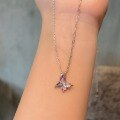 wholesale S925 Sterling Silver Gradient Purple Butterfly Necklace for Women, Ins Style Sweet Niche Design Light Luxury High-End Sense Collarbone Chain-0-2