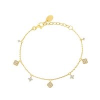 wholesale S925 Sterling Silver Lucky Four-Leaf Flower Mini Bracelet for Women, French Elegant Luxury Gift, Small Niche Design Stackable Hand Jewelry-Multi-Flower Bracelet - White Diamond Gold &gt; 925 Silver