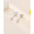 wholesale Sterling Silver S925 Freshwater Pearl Earrings with Diamond Accents, Fashionable and Minimalist Korean Style Long Drop Earrings for Women-0-0