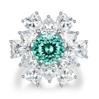 wholesale S925 silver hot-selling ring, Paraiba color, 9mm fireworks-cut high-carbon diamond women's ring, live-streaming wholesale style-R397 Fireworks Cut  No. 6