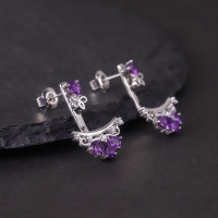 wholesale S925 sterling silver two-tone gemstone earrings with crystal, topaz, and chrysoprase, Chinese style ear studs-Natural garnet earrings