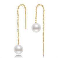 S925 Sterling Silver Light Bulb Freshwater Pearl Earrings-Simple pearl earrings [K gold]  925 silver