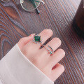 wholesale S925 sterling silver irregular geometric green zirconia ring, ins-style personalized luxury index finger ring-0-1