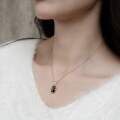 wholesale S925 Sterling Silver Vintage Square Black Onyx Pendant Necklace for Women, Fashionable Two-Tone Plating-0-1